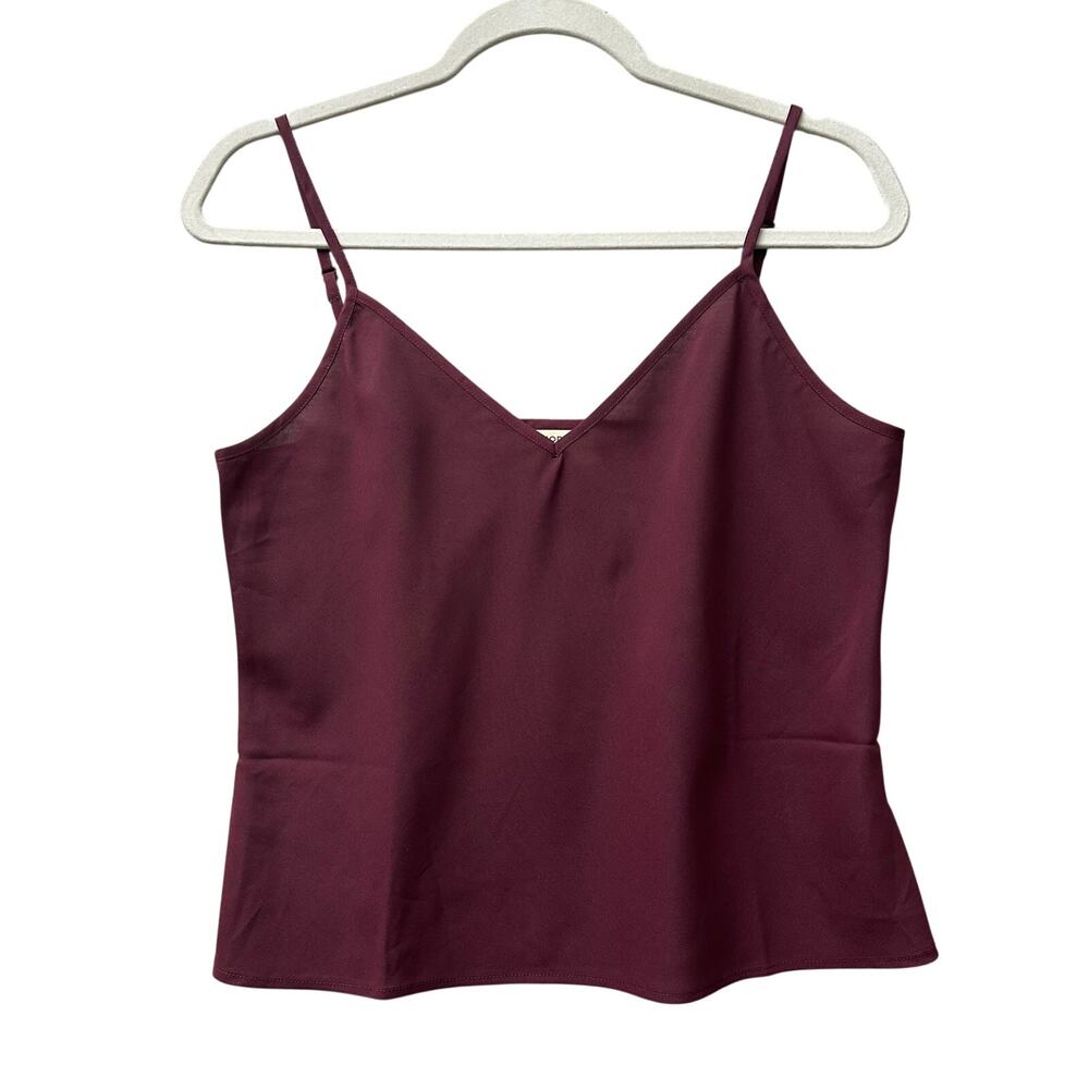 Few Moda x Hannah Chody Sz Large Burgundy V Neck Satin Slip Cami Fluid Tank Top